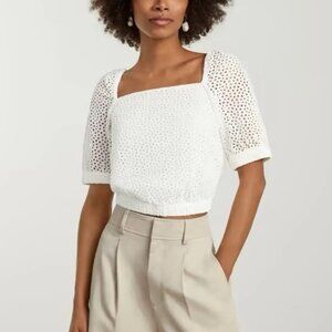 Everlane The Eyelet Puff Sleeve Top in White